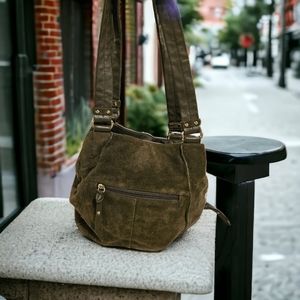 Tiganello Olive Green Suede and Leather Shoulder Bag